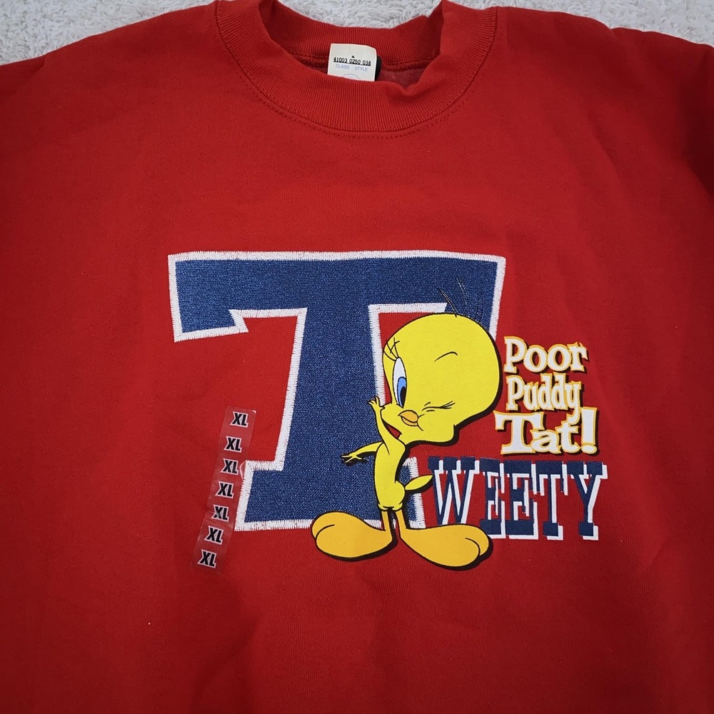 Vintage Tweety Sweatshirt Mens M/L Warner Bros Poor Puddy Tat‎ Looney Tunes 90s